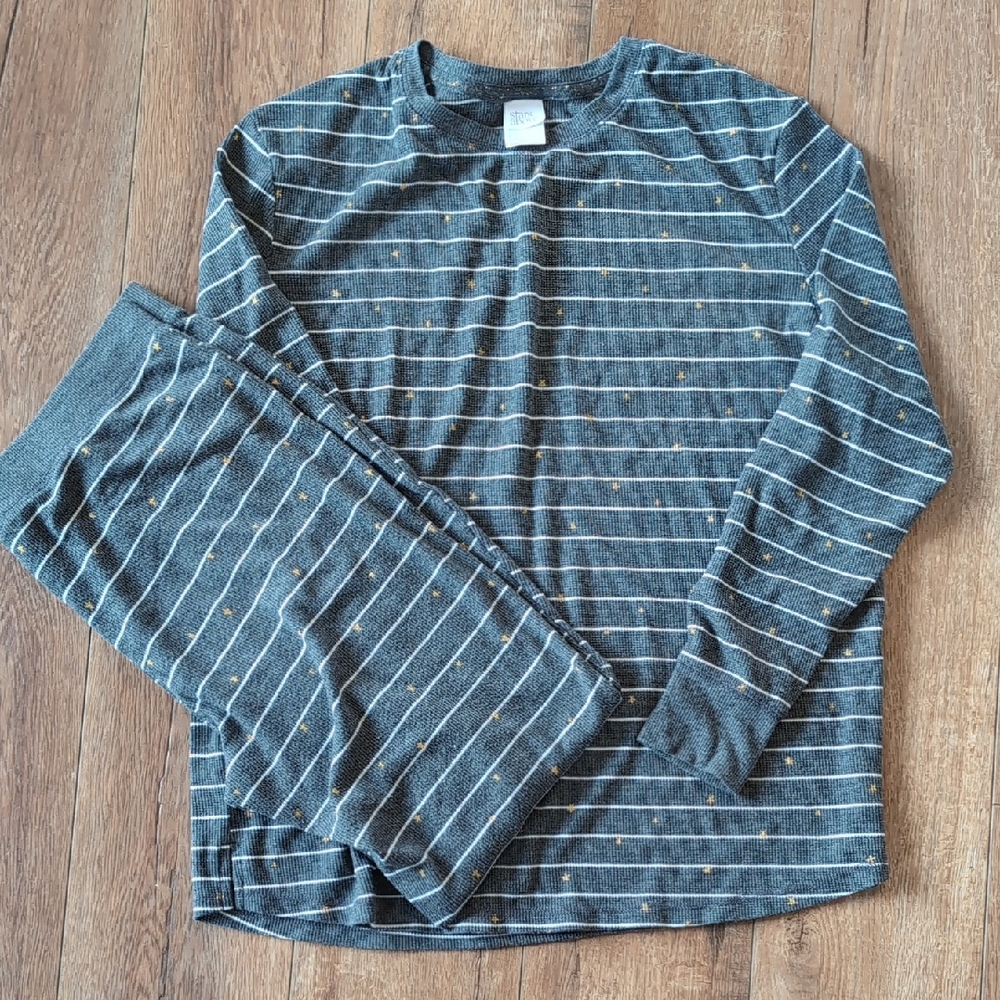 Stars Above Charcoal and White Striped Thermal Pajama Set